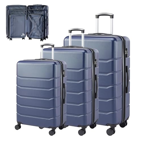 Simple Deluxe 3-Piece Luggage Sets, Suitcase with Double Spinner Wheels & TSA Lock, Hard Shell Suitcase, Expandable Rolling Lightweight Luggage, Blue - color: Blue, size: 3-Piece Set (20/24/28)