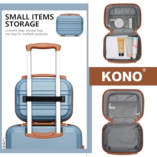 Kono Carry On Luggage Set Airline Approved with Spinner Wheels - color: Apricot Blue, size: 2-piece Set (12/20)