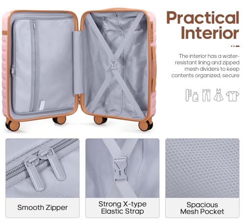 Luggage Sets 7 Piece,Hardside Large Checked Suitcase with Backpack Set - color: Pink, size: 7-Piece Sets