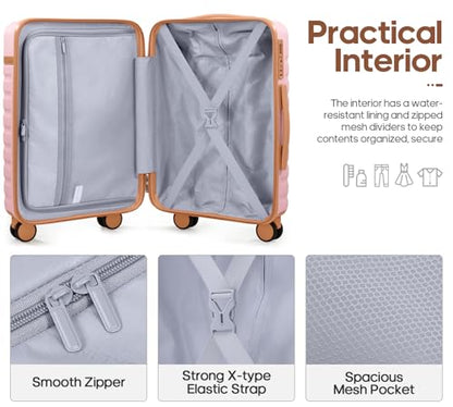 Luggage Sets 7 Piece,Hardside Large Checked Suitcase with Backpack Set - color: Pink, size: 7-Piece Sets