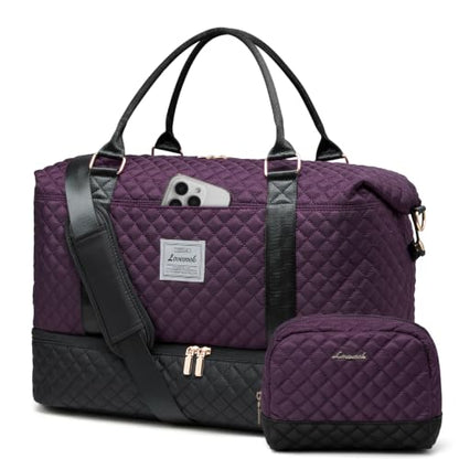 LOVEVOOK Travel Duffle Bag,Weekender Bags for Women with Shoe Compartment - color: Purple-Black-a, size: Large-2 Pcs
