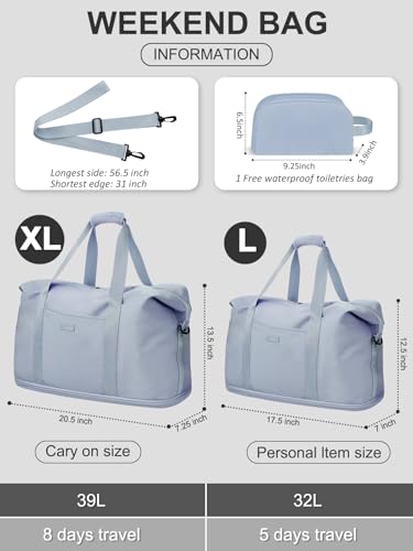 Capolo Expandable Travel Duffle Bag Weekender Overnight Bags for Women Men - color: Light Blue, size: X-Large