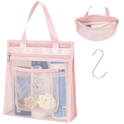 Small Mesh Shower Caddy Portable - Zipper Gym Shower Bag for Travel, Pink - color: Pink with Zipper