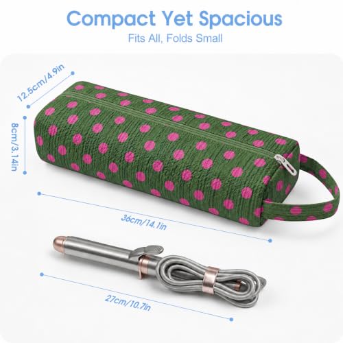 Slim Quilted Hair Tools Travel Case Styling Tools, Wide-Open Design - color: Green Polka Dot