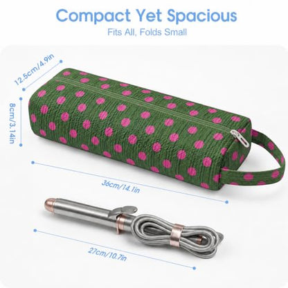 Slim Quilted Hair Tools Travel Case Styling Tools, Wide-Open Design - color: Green Polka Dot
