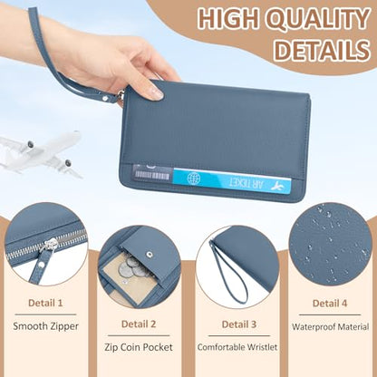 RFID Passport Holder for Travel Family with Coin Pocket, Blue - color: Blue