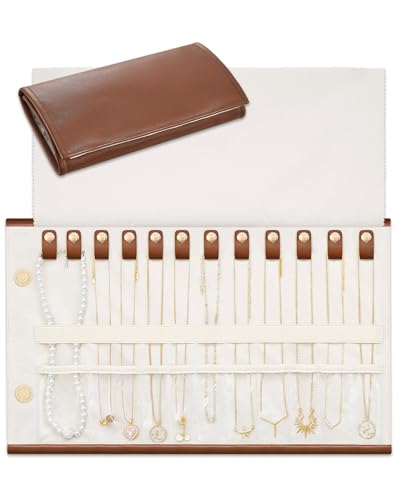 Lolalet Travel Necklace Organizer, Foldable Jewelry Case, Caramel, 12 Slots - color: Caramel, size: Medium, 12 Slots