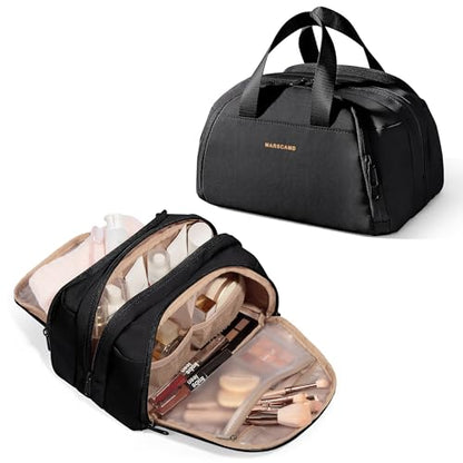 Marscamd Travel Makeup Bag for Women, Lay-Flat Toiletry Organizer, Black - color: Black