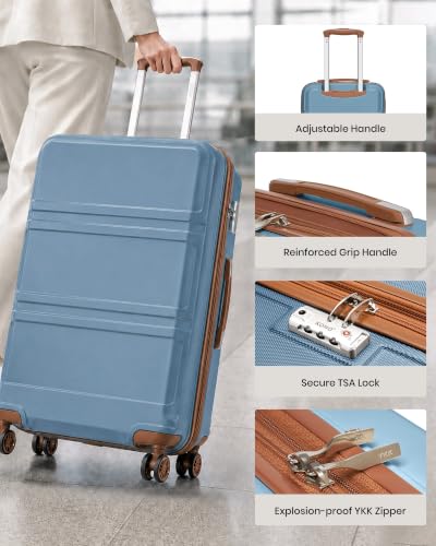 Kono Carry On Luggage Set Airline Approved with Spinner Wheels - color: Apricot Blue, size: 2-piece Set (12/20)