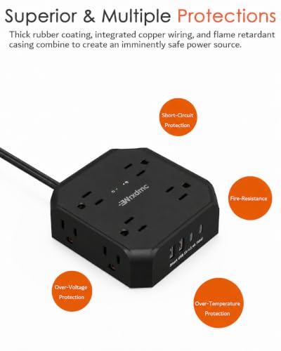 2 Prong Power Strip, WRXDMC 2 Prong to 3 Prong Outlet Adapter, Black, 1625W - size: 5FT Black