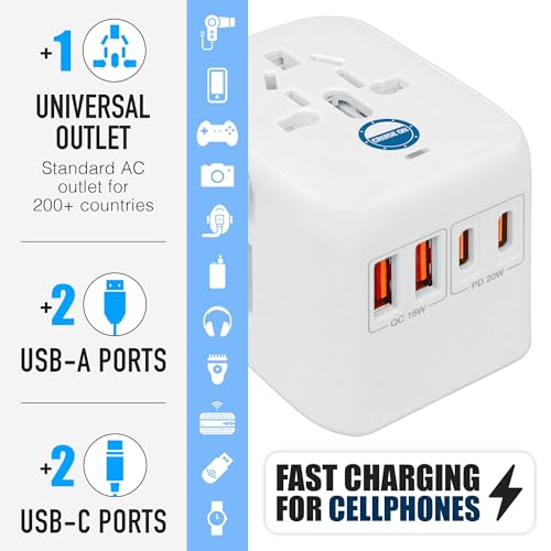 Cruise On Universal Travel Adapter, Cruise Approved [2 USB-C, 2 USB, AC] - color: [2 USB-C, 2 USB, 1 AC]