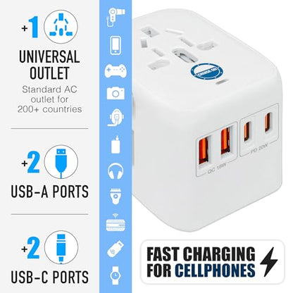 Cruise On Universal Travel Adapter, Cruise Approved [2 USB-C, 2 USB, AC] - color: [2 USB-C, 2 USB, 1 AC]