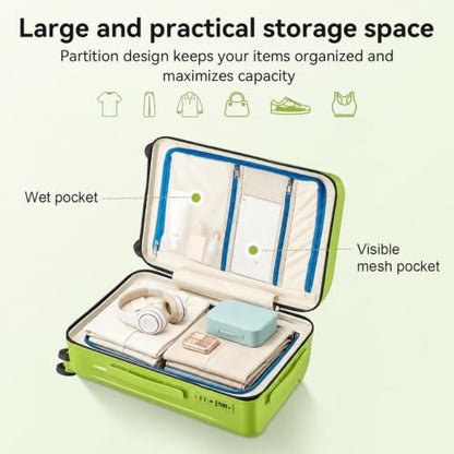 Luggage Sets 3 Piece Suitcase Spinner Hardshell TSA Lock, Green - color: Green