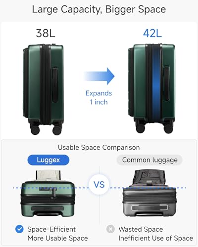 LUGGEX Front Pocket Expandable Carry On Luggage, Green, 20" - color: Green, size: 20 Inch