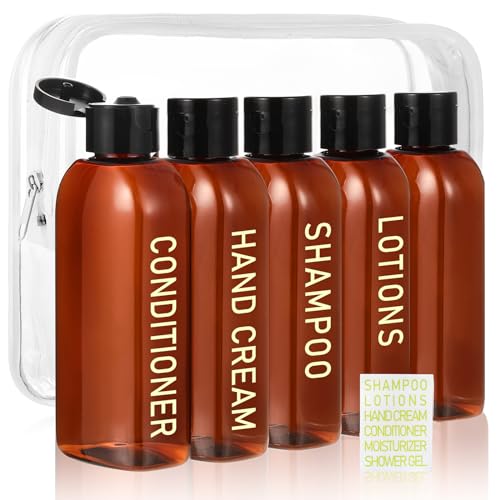 5 Pack Travel Bottles for Toiletries, 3.4oz TSA Approved Travel Containers - color: Amber