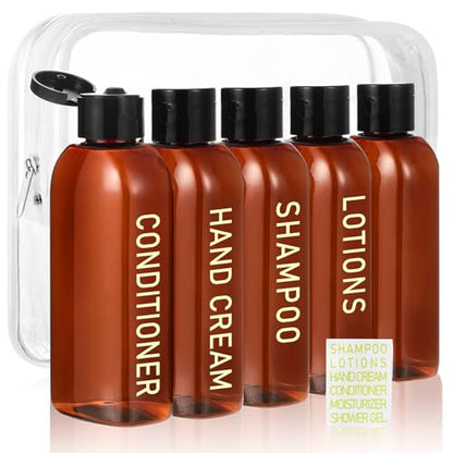 5 Pack Travel Bottles for Toiletries, 3.4oz TSA Approved Travel Containers - color: Amber