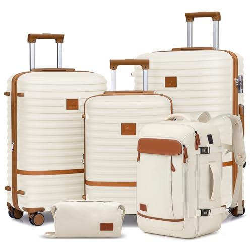 Joyway Expandable Luggage Sets 5 Piece, Lightweight Hard Shell Travel Suitcase Set with Spinner Wheels and TSA Lock - color: White, size: 5 piece set
