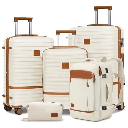 Joyway Expandable Luggage Sets 5 Piece, Lightweight Hard Shell Travel Suitcase Set with Spinner Wheels and TSA Lock - color: White, size: 5 piece set