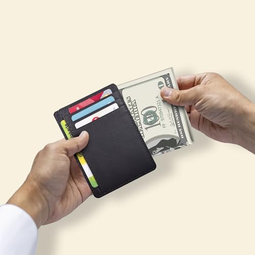 Leather Wallet for Men and Women - Slim RFID Blocking Card Holder Compact - color: Nappa Brown