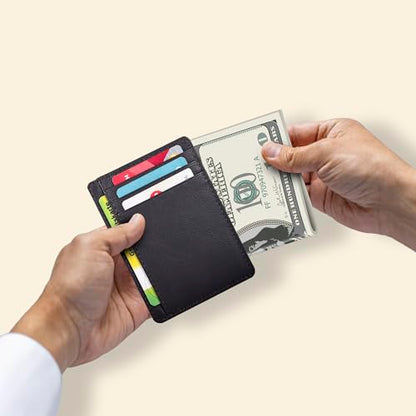 Leather Wallet for Men and Women - Slim RFID Blocking Card Holder Compact - color: Nappa Brown