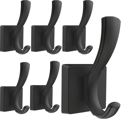 TOFIIGREM Black Towel Hooks Coat Hooks for Wall, Hand Towel Holder Robe Hook for Bathroom, Entryway Hat Hooks for Hanging Coat Towels Keys Hats (6 Pack) - color: Black, size: 6 Pack