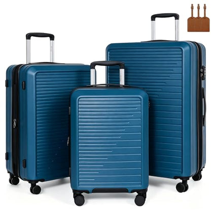 OUZZO Durable Luggage Sets 3 Piece PC Hardshell Lightweight 20/24/28'' - color: blue, size: 3 Piece Set-20"/24"/28"