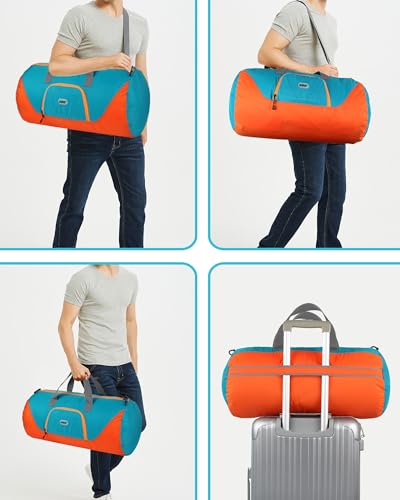 Packable Nylon Compact Foldable Large Duffle Bag for Travel Carry On Bag - color: Turquoise