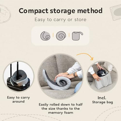 Neck Pillow Airplane - Travel Pillow - Comfortable and Ergonomic Memory Foam - Airplane Pillow with 360° Head & Neck Support - Grey - color: Grey
