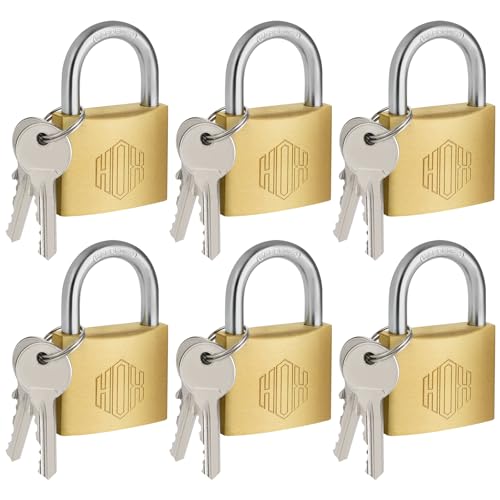 HOX Solid Brass Keyed-Alike Padlock, Hardened Steel Shackle, 40mm, 6-Pack - size: 40mm-6Pack