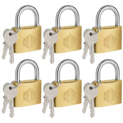 HOX Solid Brass Keyed-Alike Padlock, Hardened Steel Shackle, 40mm, 6-Pack - size: 40mm-6Pack