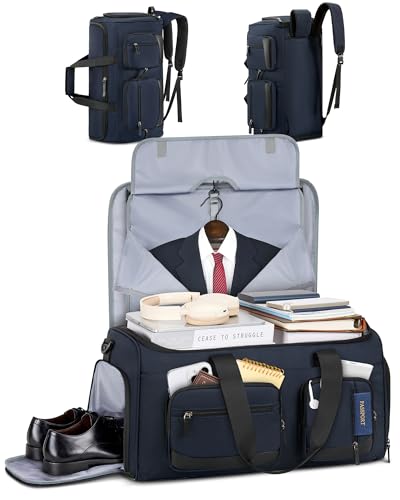 RAINSMORE Garment Bag for Men, 45L Convertible Suit Travel Bag, Blue - color: Blue