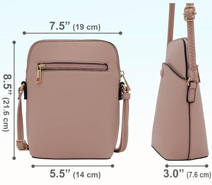 Small Crossbody Bag with Gold Hardware, Mini Shoulder Purse with Adjustable Strap - color: Blush