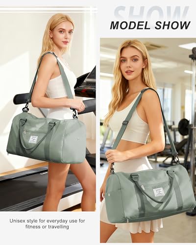 WISEPACK Gym Bag for Womens with Shoes Compartment Travel Duffel Bag - color: B2-Grey Green