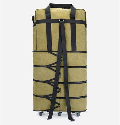 Expandable Extra Large Travel Canvas Duffel Bag with Wheels - color: Yellow Canvas, size: XL - 6 wheels