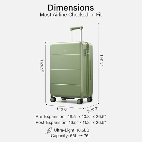 Hanke 24 Inch Luggage with Spinner Wheels, Expandable Medium Suitcase - color: Bamboo Green, size: 24 Inch EXT