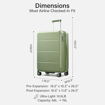 Hanke 24 Inch Luggage with Spinner Wheels, Expandable Medium Suitcase - color: Bamboo Green, size: 24 Inch EXT