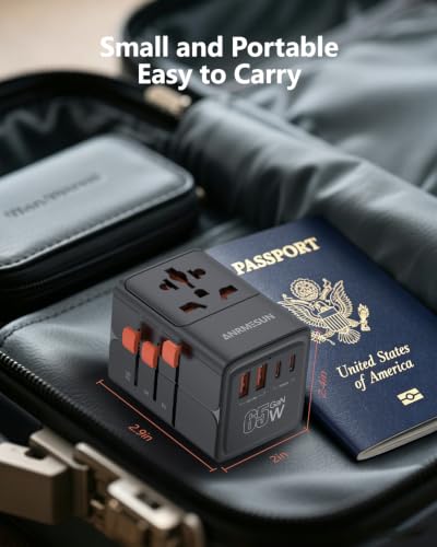 Universal Travel Adapter, International Power Adapter with 4 USB (GaN 65W) - color: 65W 2A2C Black