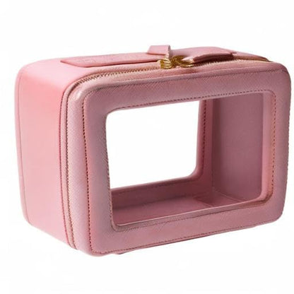 SANHECUN Toiletry bag waterproof cosmetic organizer with handle large opening for travelling (Pink) - color: Pink