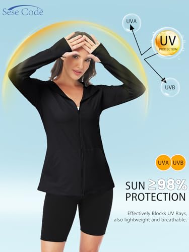 SeSe Code UPF 50+ Hoodie With Eye Mask Womens Zip Up Travel Jackets - color: Black, size: XX-Large