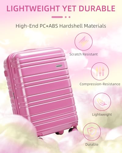 LARVENDER Luggage Sets 6 Piece Expandable Suitcases Set, Glossy Berry - color: Glossy Berry-6PC, size: Family Set