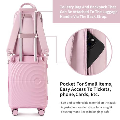 LARVENDER Expandable Carry On 3 Piece Luggage Set with Backpack 20 Inch - color: Light Pink, style: 3 Piece Sets