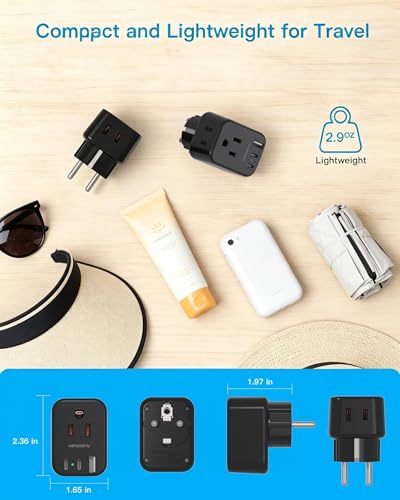 Type E/F Europe Travel Plug Adapter, US to Germany France Spain South Korea - style: Type E/F - Germany France(Black)