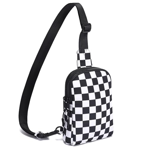 Nylon Crossbody Sling Bags for Women Small Cross Body Fanny Pack - color: Black Grid