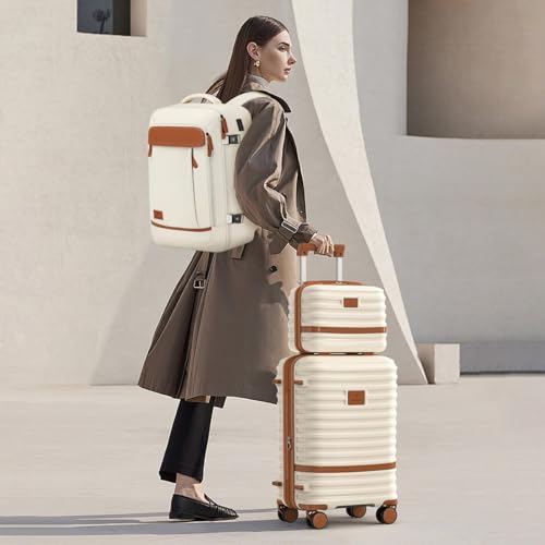 Joyway Expandable Carry on Luggage Sets Airline Approved, Lightweight Hard Shell 20 Inch Carry-on Suitcase with Spinner Wheels, White - color: White, size: 4 piece sets (13/20)