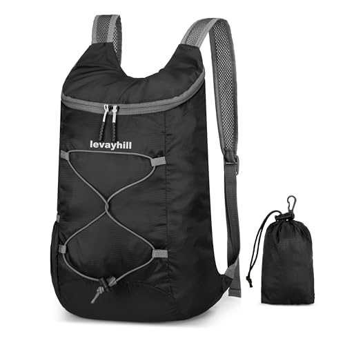levayhill 16L Foldable Hiking Backpack,Small Packable Daypack, Black & Gray - color: Black&gray