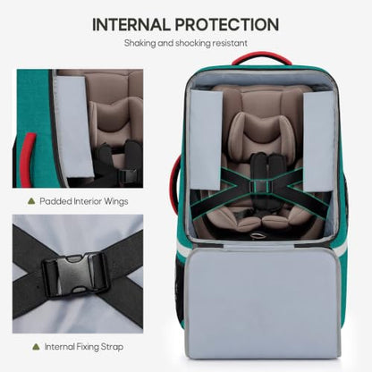 RAINSMORE Padded Car Seat Travel Bag for Airplane with Spinner Wheels - color: Green