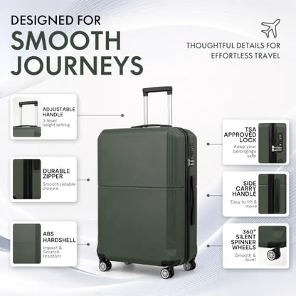 3-Piece ABS Hardshell Luggage Set, Lightweight Durable Suitcases with 4 Silent Spinner Wheels, TSA Lock & Scratch-Resistant Surface, 20"/24"/28", Dark Green - color: Dark Green+Solid