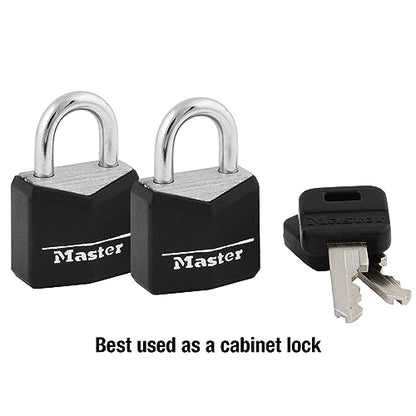 Master Lock 121T Padlock, Covered Aluminum Lock, 3/4 in. W, Black, 1-Pack, 2-Count - size: 2 Count (Pack of 1)