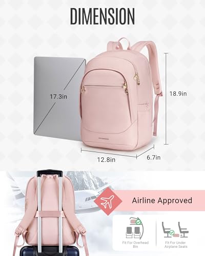 LIGHT FLIGHT Travel Backpack for Women, 17.3 inch Laptop Daypack - color: Pink, size: 17.3 Inch without Wheels