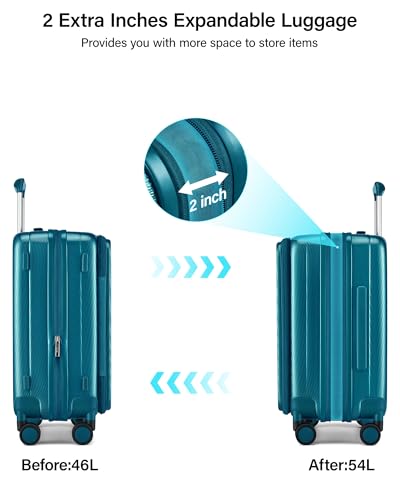 Hanke Top Opening Carry-On - Expandable 16 Inch Airline Approved Spinner - color: Caribbean Blue, size: 20 Inch Expandable